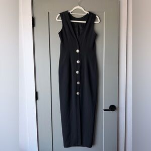 Lillie Rubin Black Maxi Dress with Silver Buttons